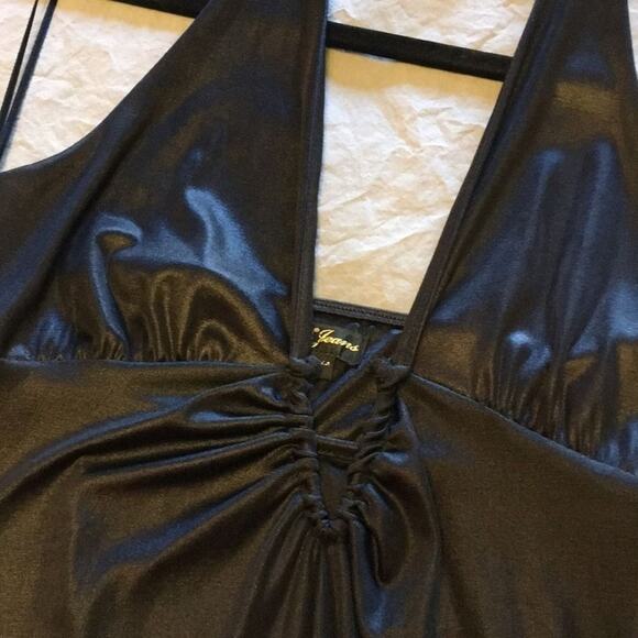 GUESS Jeans Deep V Halter Dress Size Large Black SEXY Pluge mini - Picture 6 of 7